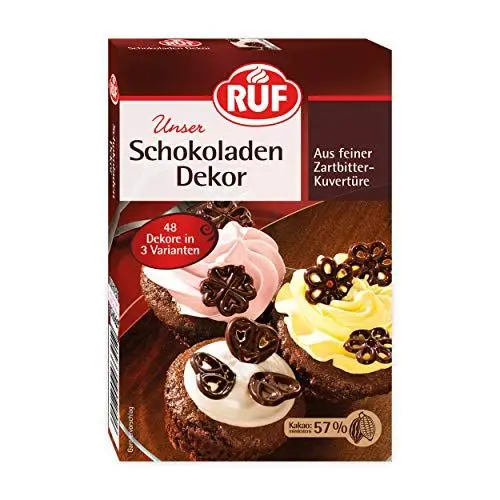 Produktbild: RUF Schokoladen-Dekor, 48 Ornamente aus Zartbitter-Kuvertüre, zum Garnieren & Dekorieren von Torten, Kuchen, Gebäck & Eis, glutenfrei & vegan,1 x 38g