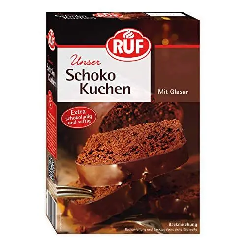 Produktbild: RUF Schokoladen-Kuchen, Backmischung mit einfacher Zubereitung für schokoladigen und saftigen Lieblingskuchen mit Kakao-Glasur, 1 x 475g