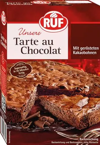 Produktbild: RUF Tarte au Chocolat, Backmischung für eine französische Schokoladen-Tarte aus der Springform, Schoko-Kuchen mit gerösteten Kakao-Bohnen