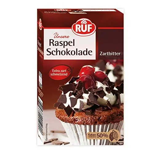 Produktbild: RUF Zartbitter Raspelschokolade, geraspelte Schokolade im 100g Pack, haudünn, ideal zum Ummanteln von Torten, glutenfrei und vegan, 11er Pack (11x100g)