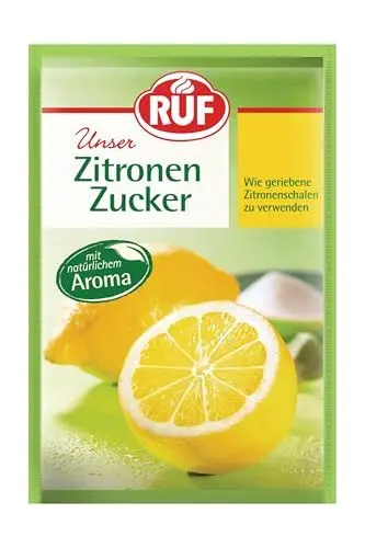 Produktbild: RUF Zitronen-Zucker, aromatisierter Zucker mit natürlichem Zitronen-Aroma, wie geriebene Zitronenschale zu verwenden, glutenfrei, vegan, 3 x 10g