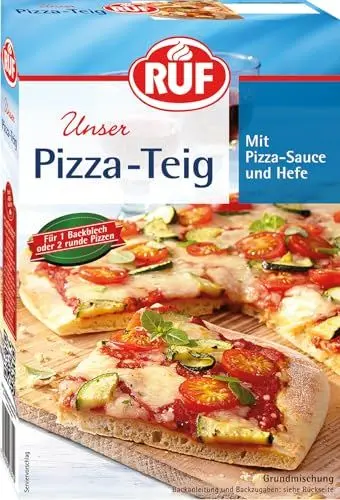 Produktbild: RUF veganer Pizza-Teig, Grundmischung für einen Hefe-Teig, Mischung für eine Pizza-Sauce enthalten, für den Pizzastein geeignet, 1er Pack, 1 x 315g
