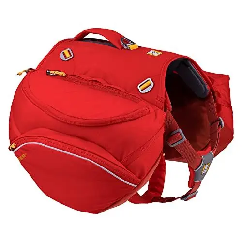 Produktbild: RUFFWEAR Palisades Hunderucksack, Rucksack, Aufbewahrungstasche und Satteltaschen, tragbarer Geschirrsack mit Taschen und Leinenbefestigungspunkt für Wandern und Camping, Red Sumac, Large/X-Large