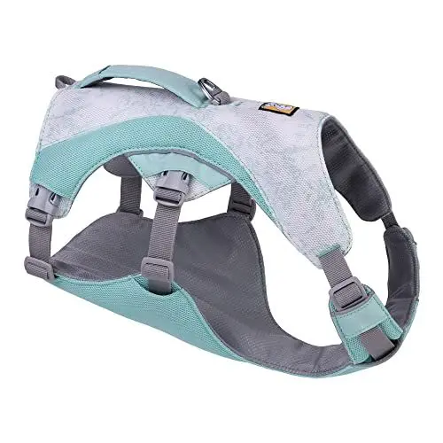 Produktbild: RUFFWEAR Swamp Cooler Hundegeschirr und Griff, leichte Laufausrüstung hält Haustiere bei heißem Wetter kühl, Verstellbar, stark und kühlend, 2 Leinen-Portale, Sage Green (Medium, 69-81cm)