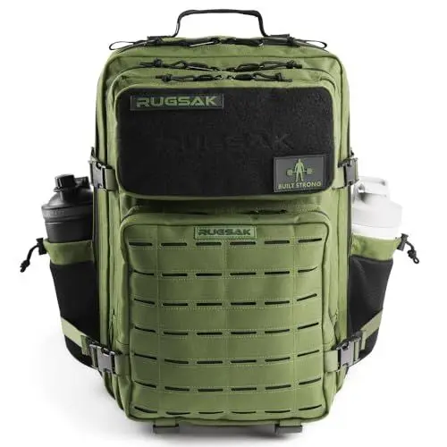 Produktbild: RUGSAK® ALPHA | Taktischer Rucksack (20-45L) Wasserdicht & EXTREM Robust | Militär Survival Backpack | für Outdoor Arbeit Wandern Camping und Gym | Molle Reiserucksack Herren & Damen (Camo Green)