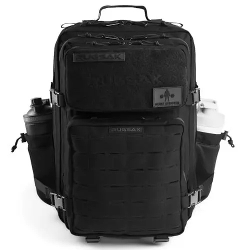 Produktbild: RUGSAK® ALPHA | Taktischer Rucksack (20-45L) Wasserdicht & EXTREM Robust | Militär Survival Backpack | für Outdoor Arbeit Wandern Camping und Gym | Molle Reiserucksack Herren & Damen (Phantom Black)