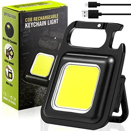 Produktbild: Rugtol Mini Taschenlampe, 1000 Lumen helle wiederaufladbare Schlüsselanhänger Taschenlampen mit 3 Modi, tragbare Taschenlampe mit Klapphalterung, Flaschenöffner und Magnetfuß