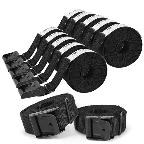 Produktbild: Rugtol Spanngurte, 2M Stark Belastbare Zurrgurte mit Klemmschloss und Personalisierbarem Etikett, Schwarz Spanngurt Belastbar bis 250kg, 12er Befestigungsgurt Pack für Kajak, Motorrad, Gepäck