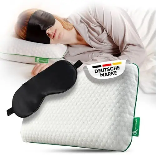Produktbild: Ruheoase Ergonomisches Kopfkissen Nackenkissen (50x30 cm), Orthopädisches Gesundheitliches Memory Foam Kissen aus BAMBUSKOHLE mit Bezug, Schlafkissen Pillow für Seiten Rücken & Bauchschläfer