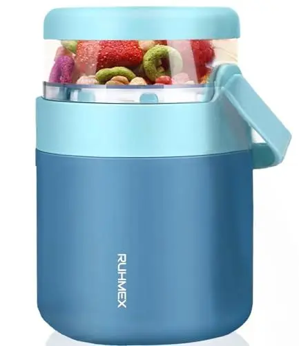 Produktbild: RUHMEX Müslibecher to Go, 570ml+160ml Joghurtbecher mit Löffel, Müslischale to Go Becher Müslidose Müsli-to-Go-Becher Müslibox Müsli Cup Frühstückdose für Müsli Porridge Milch Suppe Yogurt, IR003