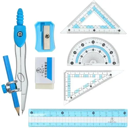 Produktbild: Ruibow Geometrie Set 8 Teiliger Geodreieck Set mit Aufbewahrungsetui Zirkel Set Geometry Set Maths Set mit Kompasse,Radiergummi und Provractor Compass Mathematik-Set für Schule Mathematik