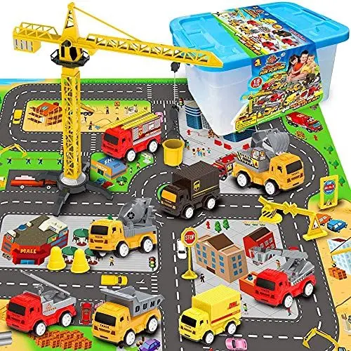 Produktbild: RuiDaXiang Engineering Baufahrzeug Spielzeug-Spielzeugautos Sets, mit Stadt Game Pad, Lastwagen Autos, Mini Pull Back Cars Spielset, Spielzeug Geschenk für Jungen, Mädchen, Kinder & Kleinkinder