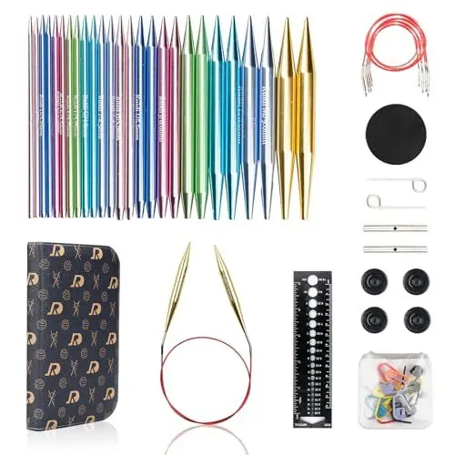 Produktbild: RUIDI Rundstricknadel-Set, Warmes & Leichtes Rundstricknadeln Set Austauschbar mit Etui & Zubehör, 13 Paare Rundstricknadeln (10cm) in Größen von 2,75 mm bis 10 mm (Aluminium)