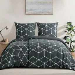 Produktbild: RUIKASI Bettwäsche 135x200 4teilig Anthrazit - Bettbezüge 135 x 200 2er Set mit Geometrie Muster, Bettwäsche-Sets 135x200cm aus Mikrofaser mit Reißverschluss Weich und Bügelfrei
