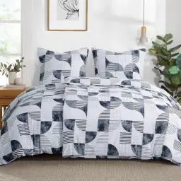 Produktbild: RUIKASI Bettwäsche 135x200 4teilig Weiß - Bettbezüge 135 x 200 2er Set mit Abstraktion Muster, Bettwäsche-Sets 135x200cm aus Mikrofaser mit Reißverschluss Weich und Bügelfrei
