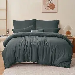 Produktbild: RUIKASI Bettwäsche 220x240 3teilig Grau - Bettbezug 220 x 240 Set Anthrazit mit Kissenbezüge, Bettwäsche-Sets 240x220 aus Mikrofaser mit Reißverschluss Weich und Bügelfrei
