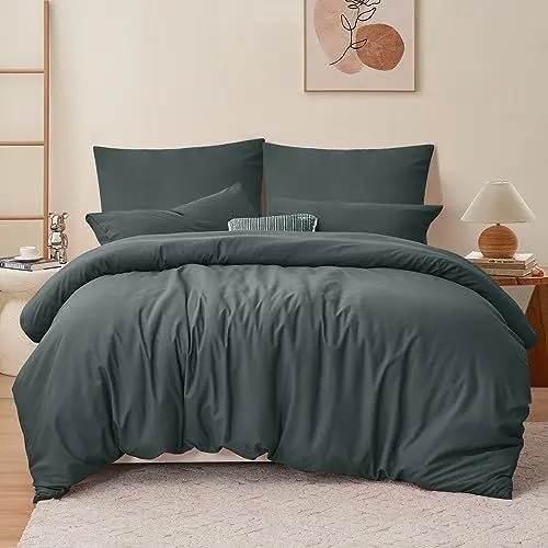 Produktbild: RUIKASI Bettwäsche 200x200 3teilig Grau - Bettbezug 200 x 200 Set Anthrazit mit Kissenbezüge, Bettwäsche-Sets 2x2m aus Mikrofaser mit Reißverschluss Weich und Bügelfrei