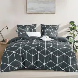 Produktbild: RUIKASI Bettwäsche 200x220 3 teilig Anthrazit - Bettbezug 200 x 220 Set mit Geometrie Muster, Bettwäsche-Set 220x200 aus Mikrofaser mit Reißverschluss Weich und Bügelfrei