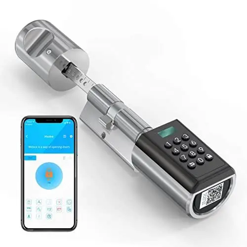 Produktbild: WELOCK PBL Elektronisches Türschloss,Türschloss Code mit Bluetooth App,Einstellbarer Elektronischer Tür-Schließzylinder für Türstärken von 50-100mm,elektronisches türschloss haustür Silber,SmartLock