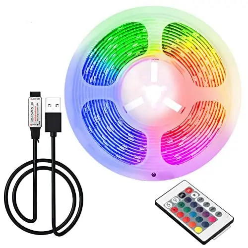 Produktbild: ruimeimei 3M USB-LED-Lichtstreifen, DIY-Innendekoration, für TV-Hintergrundbeleuchtung, 16 Farben, 5050 LEDs, Fernbedienung mit 24 Tasten