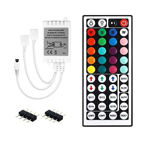 Produktbild: ruimeimei Dual Outputs 44 Keys LED Lights Remote Control 4 Pin 2 Ports RGB Controler Box Wireless IR Remote Controller for 3528 5050 LED Light Strip