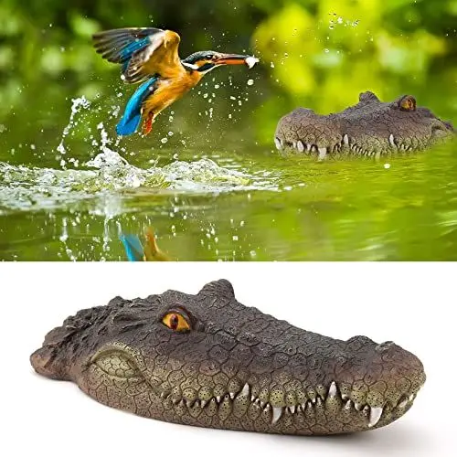 Produktbild: Ruiqas Schwimmende Krokodil Kopf mit Lebendigen Schuppen Augen Outdoor-Pool Detaillierte Gefälschte Alligator Kopf für Teich Decoy Abschreckung Enten Halloween Dekoration