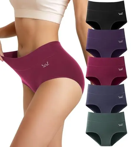 Produktbild: Ruixue Unterhosen Damen Baumwolle Unterwäsche, 5er Pack Slips Damen Stretch Hohe Taille Panties, Bequeme Frauen Unterwäsche, Atmungsaktiv Panties