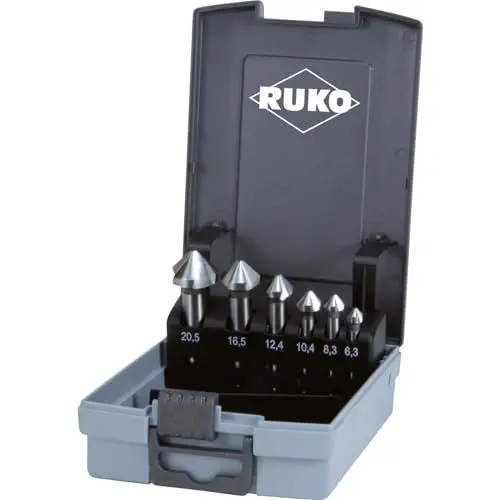 Produktbild: RUKO Kegel- und Entgratsenker-Satz 6tlg. DIN 335 Form C 90° HSS Ø 6,3-20,5 mm in Kunststoffkassette - 102152RO