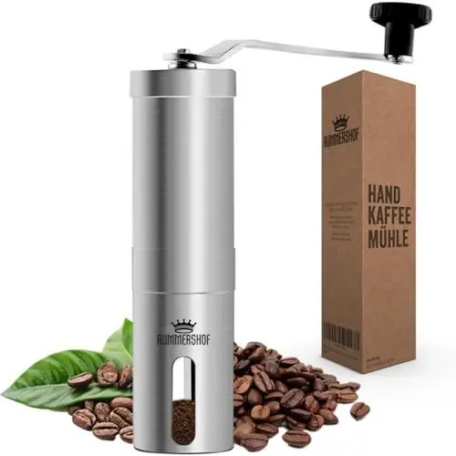 Produktbild: Rummershof Kaffeemühle manuell mit Keramikmahlwerk 2.0 - Handkaffeemühle aus Edelstahl - Espressomühle inkl. Mahlwerk-Bürste und Beutel Präzise Mahlgradeinstellung+ ein gepflanzter Baum