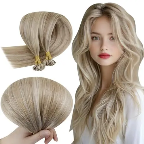 Produktbild: RUNATURE Bondings Extensions Echthaar Braun Highlight Kurz 30cm Extensions Echthaar Bondings Aschbraun mit Blond U Tip Haarverlangerung Echthaar Hot Fusion Farbe #8P24 40g 50strähnen