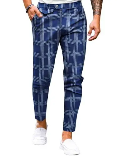 Produktbild: Runcati Herren Hose Chino Hose Business Slim Fit Hose Stretch Skinny Tapered Anzughose Freizeithose Gestreifte Stoffhose,Navyblau,L