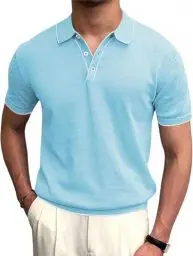 Produktbild: Runcati Herren Poloshirt Kurzarm Golf Tennis Polo T-Shirts Atmungsaktiv Outdoor Funktionell Sportshirt Basic Freizeit Casual Tops Sommer Blau XXL