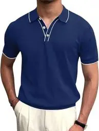Produktbild: Runcati Herren Poloshirt Kurzarm Golf Tennis Polo T-Shirts Atmungsaktiv Outdoor Funktionell Sportshirt Basic Freizeit Casual Tops Sommer Dunkelblau L