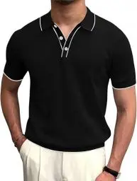Produktbild: Runcati Herren Poloshirt Kurzarm Golf Tennis Polo T-Shirts Atmungsaktiv Outdoor Funktionell Sportshirt Basic Freizeit Casual Tops Sommer Schwarz L