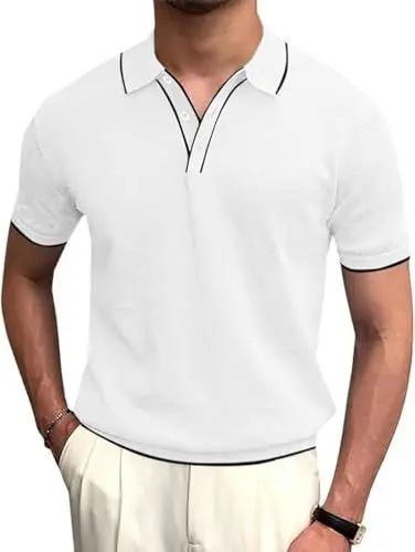 Produktbild: Runcati Herren Poloshirt Kurzarm Golf Tennis Polo T-Shirts Atmungsaktiv Outdoor Funktionell Sportshirt Basic Freizeit Casual Tops Sommer Weiß L