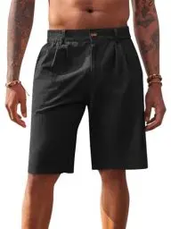 Produktbild: Runcati Kurze Hosen Herren Bermuda Shorts Baumwolle Leicht Sommerhose Männer Chino Golf Freizeithose mit Gummizug, Schwarz, XL