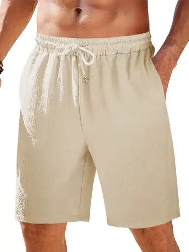 Produktbild: Runcati Kurze Hosen Herren Sommer Sporthose Beach Shorts mit Taschen Gummizug Leicht Freizeithose, Beige, XL