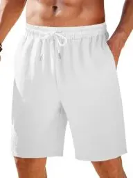 Produktbild: Runcati Kurze Hosen Herren Sommer Sporthose Beach Shorts mit Taschen Gummizug Leicht Freizeithose, Weiß, XL
