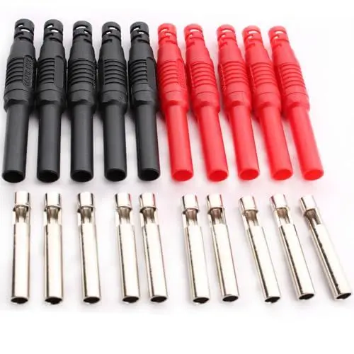 Produktbild: RUNCCI-YUN 10PCS 4mm Bananenbuchse, Isolierte,Bananenkupplung 4mm Löttyp Elektrische Drahtverbinder,DIY Elektrisch Tests bananenstecker für Multimeter-Messleitungen Rot und Schwarz