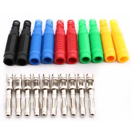 Produktbild: RUNCCI-YUN 10PCS 4mm Bananenstecker, Isolierte,Bananenkupplung 4mm Löttyp,DIY Elektrisch Tests bananenstecker für Multimeter-Messleitungen （schwarz blau rot grün gelb）