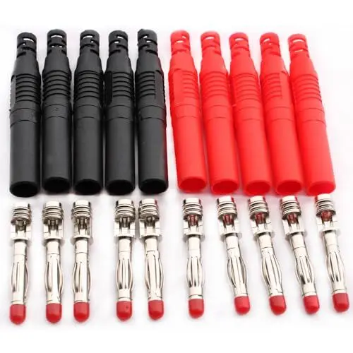 Produktbild: RUNCCI-YUN 10PCS Isolierte ummantelte 4mm Bananenstecker, Bananenkupplung 4mm Löttyp,DIY Elektrisch Tests bananenstecker für Multimeter-Messleitungen Rot und Schwarz