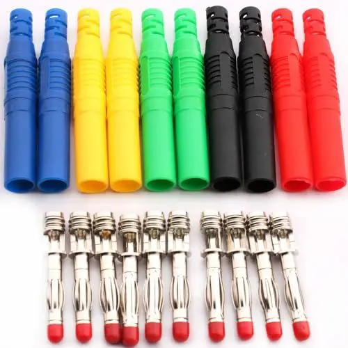 Produktbild: RUNCCI-YUN 10PCS Isolierte ummantelte 4mm Bananenstecker, Bananenkupplung 4mm Löttyp,DIY Elektrisch Tests bananenstecker für Multimeter-Messleitungen （schwarz blau rot grün gelb）