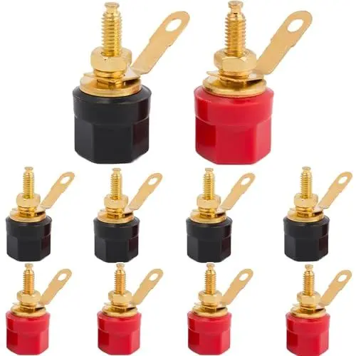 Produktbild: RUNCCI-YUN 10 Stück 4mm Bananenbuchse Bananenstecker Binding Terminal Jack, Audio Lautsprecher Terminal Bananen Typ Panel Buchsen, für 4mm Bananensteckverbinder (Rot Schwarz)