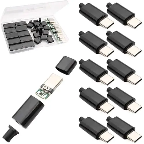 Produktbild: RUNCCI-YUN 10 Stück Micro USB 3.1 Typ C Stecker 24 Pins, DIY Micro Typ C USB 3.1 buchse löten SMT-Typ mit schwarzem Gehäusedeckel