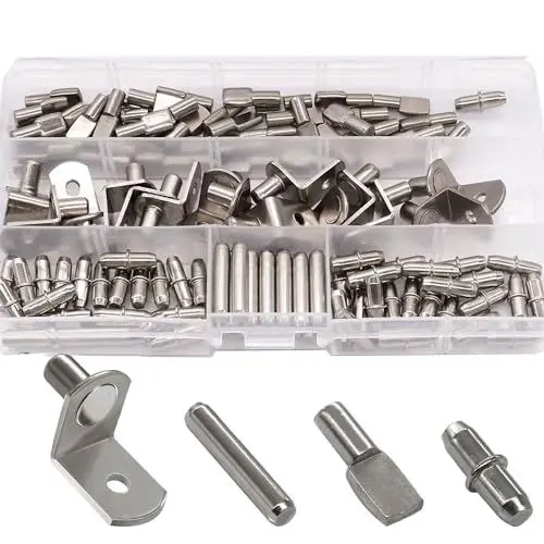 Produktbild: RUNCCI-YUN 120 Stück 4 Stil Bodenträger Regalbodenträger, Edelstahl Regalträger Stützen Regal Stützstifte Regalbodenstifte für Möbel, Schränke, Schränke, Bücherregale, Regale 5mm 6mm