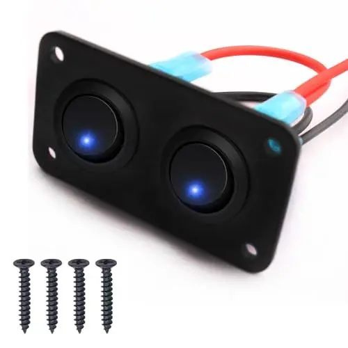 Produktbild: RUNCCI-YUN 12V/24V Auto Schalter, 2Gang ，Auto Kippschalter Panel, SPST 3 Polig 2 Position Runden Wippschalter Kippschalter Panel mit Blaue LED Licht für RV, Auto, Yacht, Marine (12-24V)