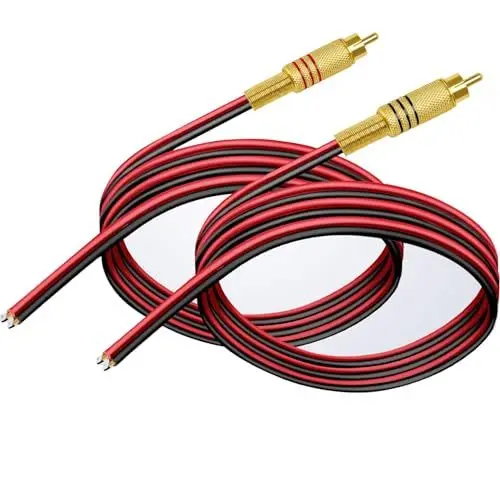 Produktbild: RUNCCI-YUN 2Stück Cinch Stecker, 14AWG Lautsprecherkabel auf cinch verbinder Adapter Verlängerung, für Multimedia und CCTV（Gold）（1FT/0.3m）