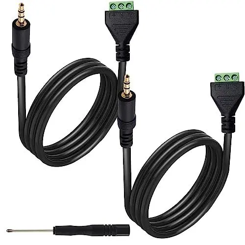 Produktbild: RUNCCI-YUN 2 Stück 3.5mm Klinkenstecker Audio Kabel, TRS Mono Stecker 3-pin Terminal Block Schrauben Stereo Stecker auf AV 3Schraubklemmenblock Balun Anschlusskabel 27cm Vergoldet