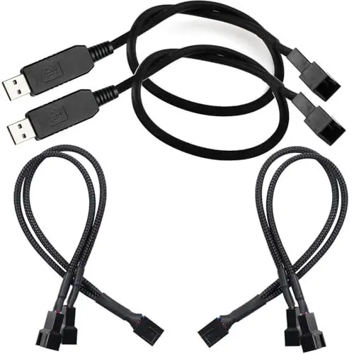 Produktbild: RUNCCI-YUN 2 Stück 5V Step-Up12V fan kabel 4pin/3pin， USB auf 12V 4 Pin gehäuselüfter kabel 12V pc lüfter stromkabel +2 Stück 4pin/3pin gehäuselüfter splitter lüfter verlängerung