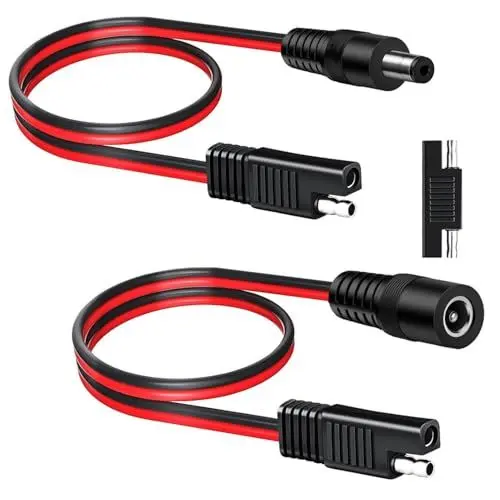 Produktbild: RUNCCI-YUN 2 Stück 60CM 14AWG 12V SAE-Stecker an DC 5,5 x 2,1mm (Weiblich und Männlich) SAE-Anschlusskabel Auto Solar Batterie DC Ladekabel für Autos, Motorräder, Solarpaneele + SAE Adapter